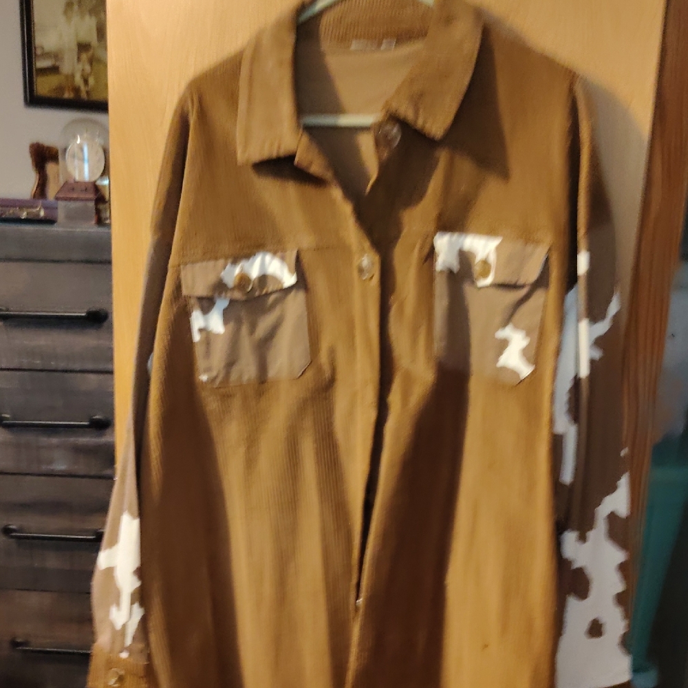 Brown Corduroy Jacket with Camouflage Sleeves